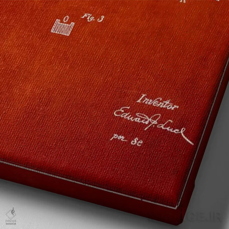 تابلو نقشهٔ ثبت اختراع راکت تنیس (قرمز) اثر پیکسل کهنه (استودیو/نام هنری) - نمای نزدیک بافت بوم