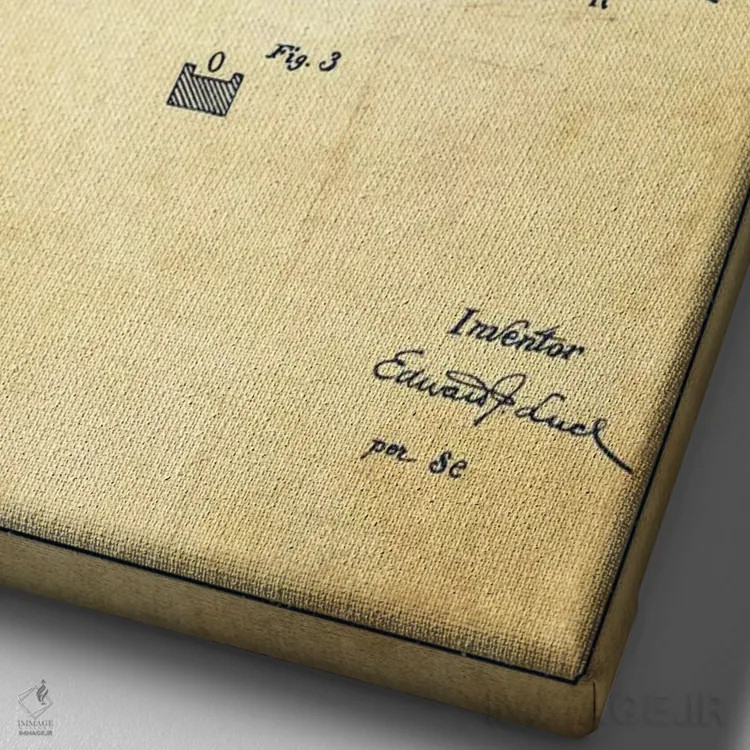 تابلو نقشهٔ ثبت اختراع قدیمی راکت تنیس اثر پیکسل کهنه (استودیو/نام هنری) - نمای نزدیک بافت بوم