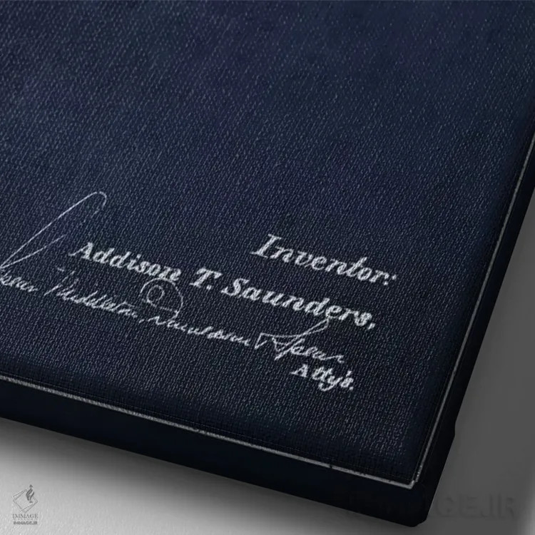 تابلو نقشهٔ ثبت اختراع توپ تنیس (آبی نفتی) اثر پیکسل کهنه (استودیو/نام هنری) - نمای نزدیک بافت بوم