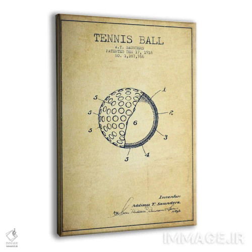 تابلو نقشهٔ ثبت اختراع قدیمی توپ تنیس اثر پیکسل کهنه (استودیو/نام هنری) - نمای پرسپکتیو محصول