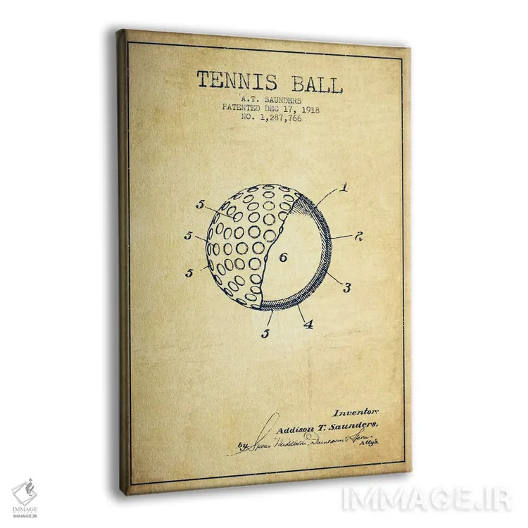 تابلو نقشهٔ ثبت اختراع قدیمی توپ تنیس اثر پیکسل کهنه (استودیو/نام هنری) - نمای پرسپکتیو محصول