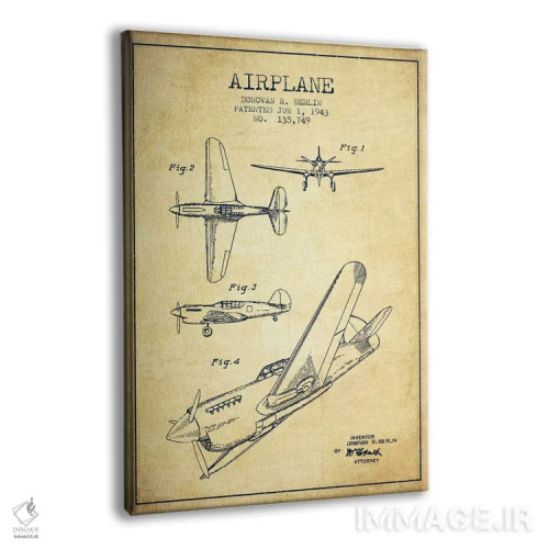 تابلو نقشهٔ ثبت اختراع قدیمی هواپیما اثر پیکسل کهنه (استودیو/نام هنری) - نمای پرسپکتیو محصول