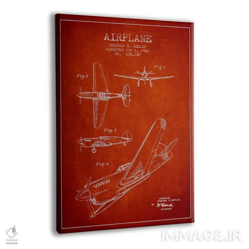 تابلو نقشهٔ ثبت اختراع هواپیما (قرمز) اثر پیکسل کهنه (استودیو/نام هنری) - نمای پرسپکتیو محصول