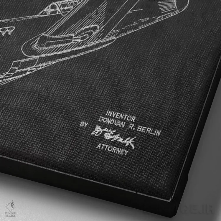 تابلو نقشهٔ ثبت اختراع هواپیما (خاکستری) اثر پیکسل کهنه (استودیو/نام هنری) - نمای نزدیک بافت بوم