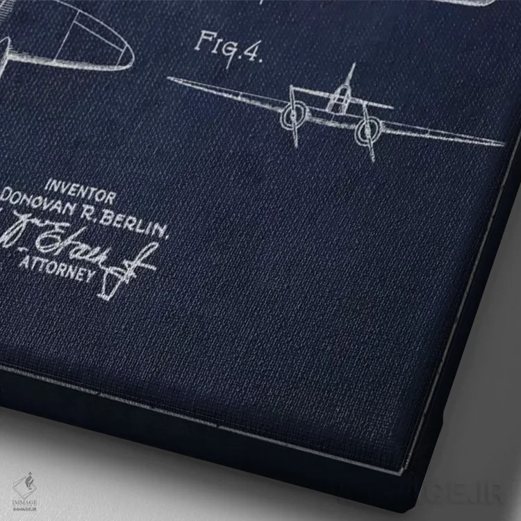 تابلو نقشه ثبت اختراع هواپیما (آبی نفتی) اثر پیکسل کهنه (استودیو/نام هنری) - نمای نزدیک بافت بوم