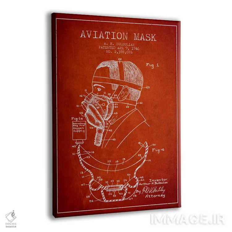 تابلو نقشه ثبت اختراع ماسک هوانوردی (قرمز) اثر پیکسل کهنه (استودیو/نام هنری) - نمای پرسپکتیو محصول