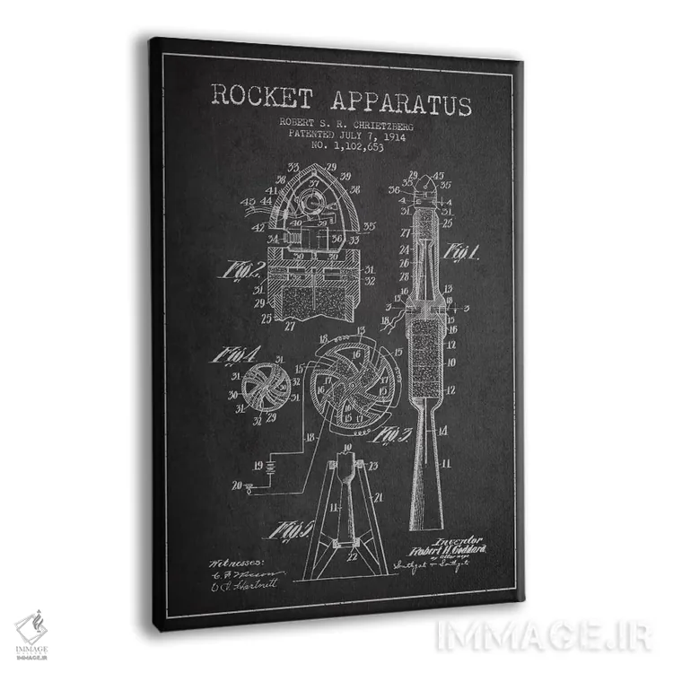 تابلو نقشه ثبت اختراع دستگاه موشکی (ذغالی) اثر پیکسل کهنه (استودیو/نام هنری) - نمای پرسپکتیو محصول