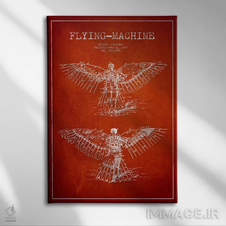 تابلو نقشه ثبت اختراع ایکاروس ۳ (قرمز) اثر پیکسل کهنه (استودیو/نام هنری) - نمای روبهرو روی دیوار