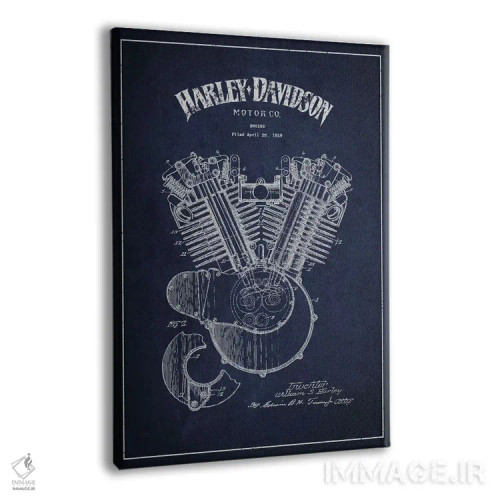 تابلو نقشه ثبت اختراع هارلی-دیویدسون (آبی نفتی) اثر پیکسل کهنه (استودیو/نام هنری) - نمای پرسپکتیو محصول