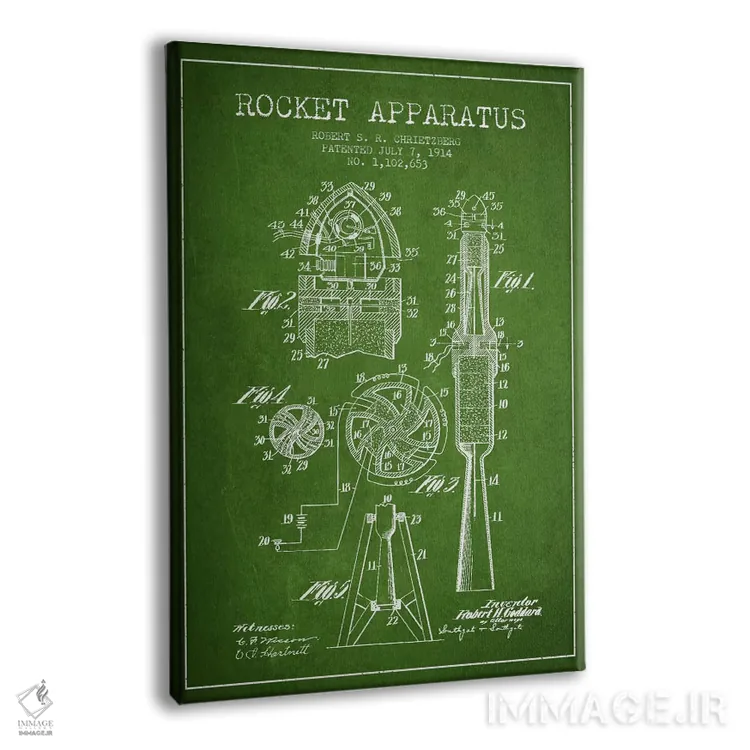 تابلو نقشه ثبت اختراع دستگاه موشکی (سبز) اثر پیکسل کهنه (استودیو/نام هنری) - نمای پرسپکتیو محصول