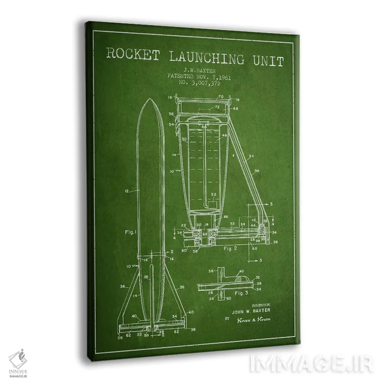 تابلو نقشه ثبت اختراع واحد موشکی (سبز) اثر پیکسل کهنه (استودیو/نام هنری) - نمای پرسپکتیو محصول