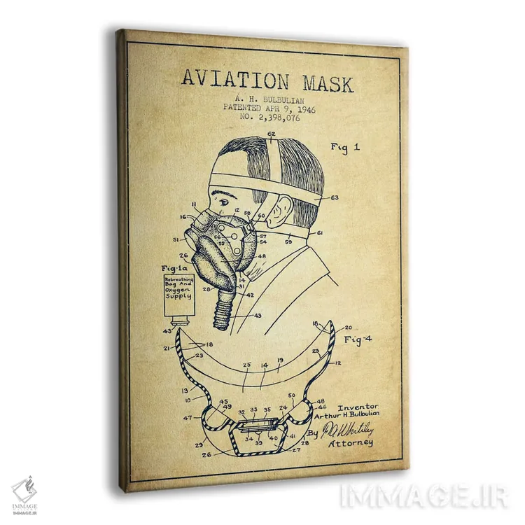 تابلو نقشه ثبت اختراع ماسک هوانوردی (کلاسیک) اثر پیکسل کهنه (استودیو/نام هنری) - نمای پرسپکتیو محصول