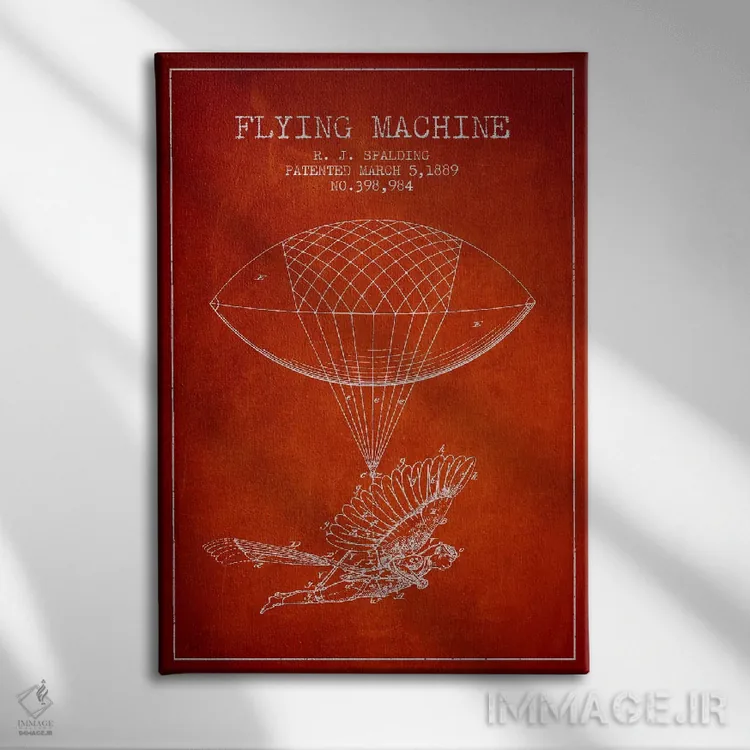 تابلو نقشه ثبت اختراع ایکاروس ۵ (قرمز) اثر پیکسل کهنه (استودیو/نام هنری) - نمای روبهرو روی دیوار