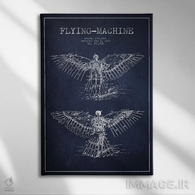 تابلو نقشه ثبت اختراع ایکاروس ۳ (آبی نفتی) اثر پیکسل کهنه (استودیو/نام هنری) - نمای روبهرو روی دیوار