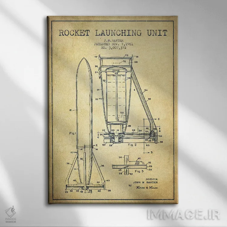 تابلو نقشه ثبت اختراع واحد موشکی (کلاسیک) اثر پیکسل کهنه (استودیو/نام هنری) - نمای روبهرو روی دیوار