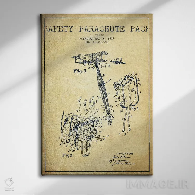 تابلو نقشه ثبت اختراع چتر نجات ۲ (کلاسیک) اثر پیکسل کهنه (استودیو/نام هنری) - نمای روبهرو روی دیوار