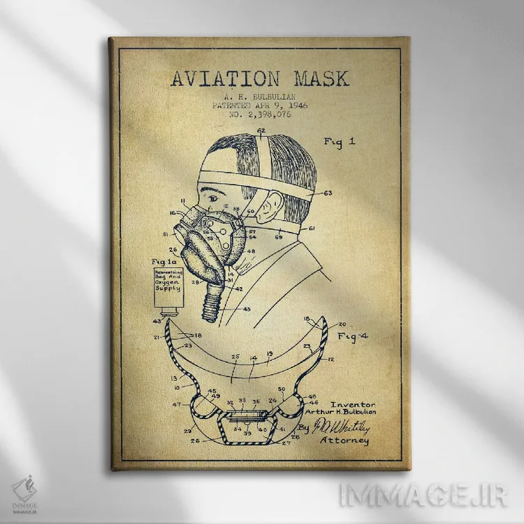 تابلو نقشه ثبت اختراع ماسک هوانوردی (کلاسیک) اثر پیکسل کهنه (استودیو/نام هنری) - نمای روبهرو روی دیوار