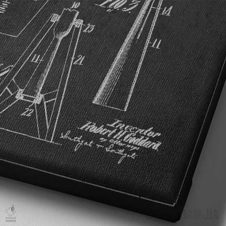 تابلو نقشه ثبت اختراع دستگاه موشکی (ذغالی) اثر پیکسل کهنه (استودیو/نام هنری) - نمای نزدیک بافت بوم