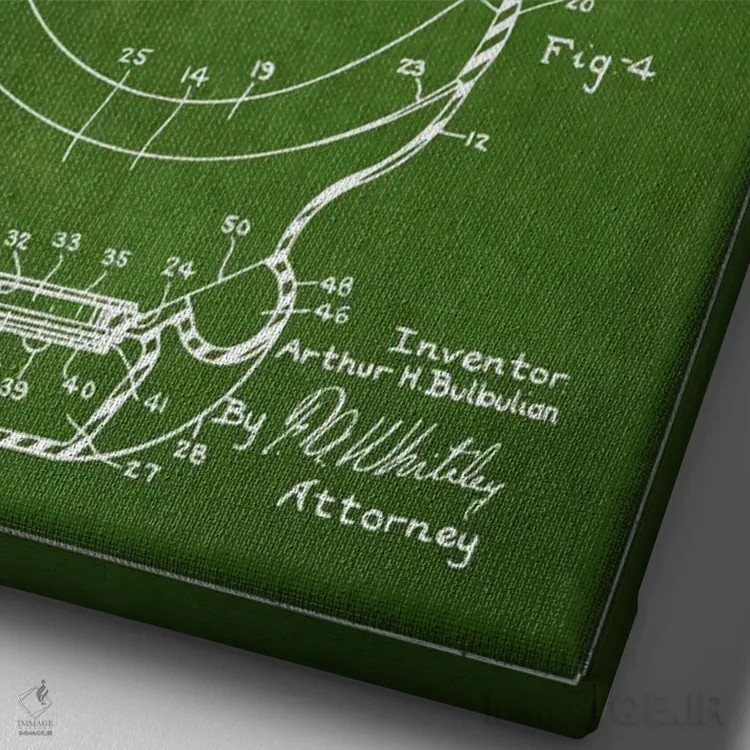 تابلو نقشه ثبت اختراع ماسک هوانوردی (سبز) اثر پیکسل کهنه (استودیو/نام هنری) - نمای نزدیک بافت بوم