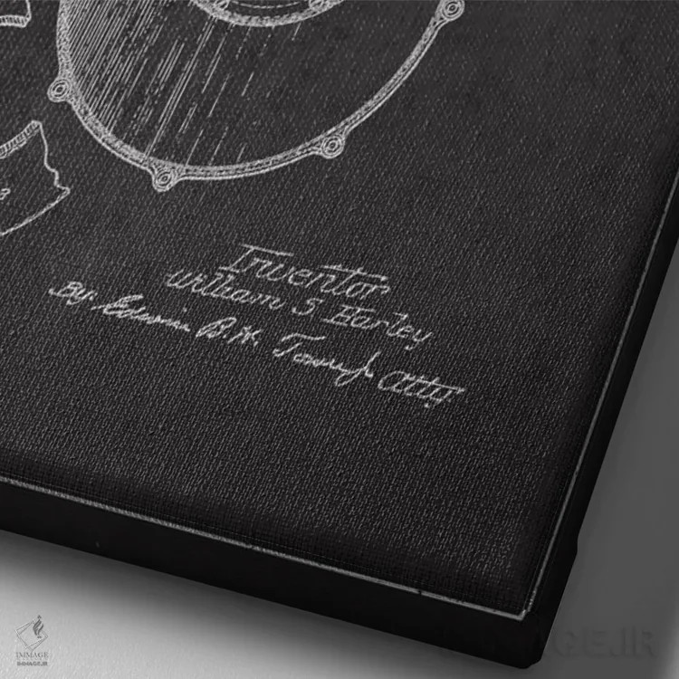 تابلو نقشه ثبت اختراع هارلی-دیویدسون (ذغالی) اثر پیکسل کهنه (استودیو/نام هنری) - نمای نزدیک بافت بوم