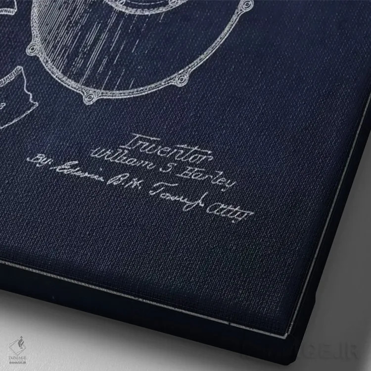 تابلو نقشه ثبت اختراع هارلی-دیویدسون (آبی نفتی) اثر پیکسل کهنه (استودیو/نام هنری) - نمای نزدیک بافت بوم