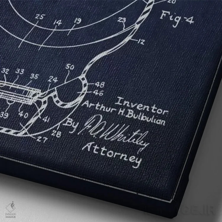 تابلو نقشه ثبت اختراع ماسک هوانوردی (آبی نفتی) اثر پیکسل کهنه (استودیو/نام هنری) - نمای نزدیک بافت بوم