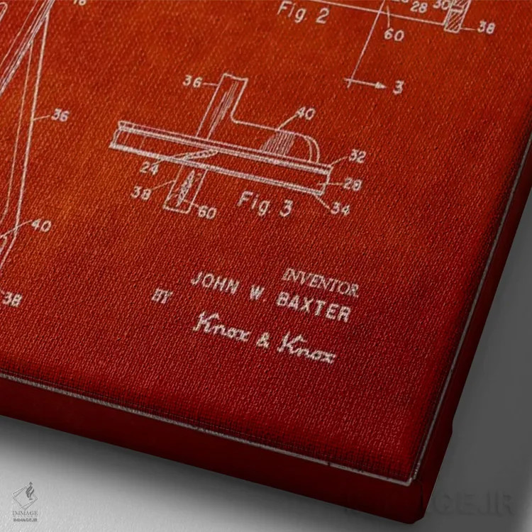 تابلو نقشه ثبت اختراع واحد موشکی (قرمز) اثر پیکسل کهنه (استودیو/نام هنری) - نمای نزدیک بافت بوم