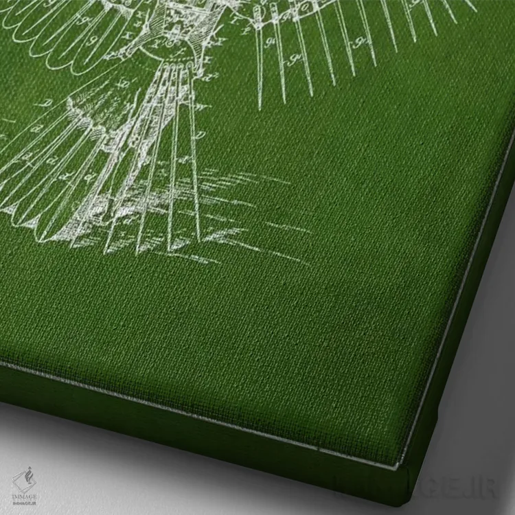 تابلو نقشه ثبت اختراع ایکاروس ۳ (سبز) اثر پیکسل کهنه (استودیو/نام هنری) - نمای نزدیک بافت بوم