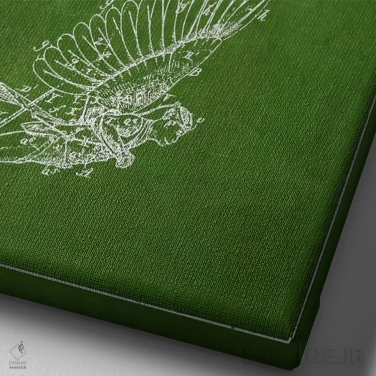 تابلو نقشه ثبت اختراع ایکاروس ۵ (سبز) اثر پیکسل کهنه (استودیو/نام هنری) - نمای نزدیک بافت بوم