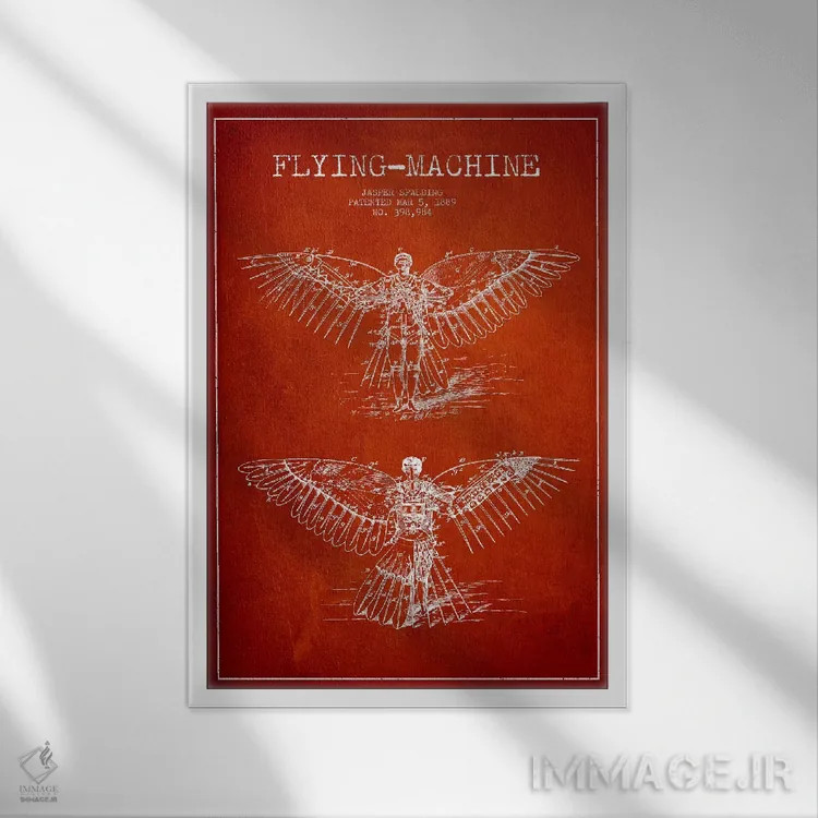 تابلو نقشه ثبت اختراع ایکاروس ۳ (قرمز) اثر پیکسل کهنه (استودیو/نام هنری) - نمای قابدار سفید