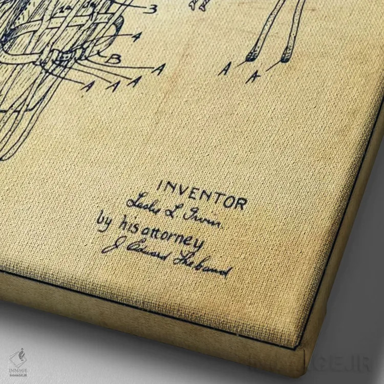 تابلو نقشه ثبت اختراع چتر نجات ۲ (کلاسیک) اثر پیکسل کهنه (استودیو/نام هنری) - نمای نزدیک بافت بوم