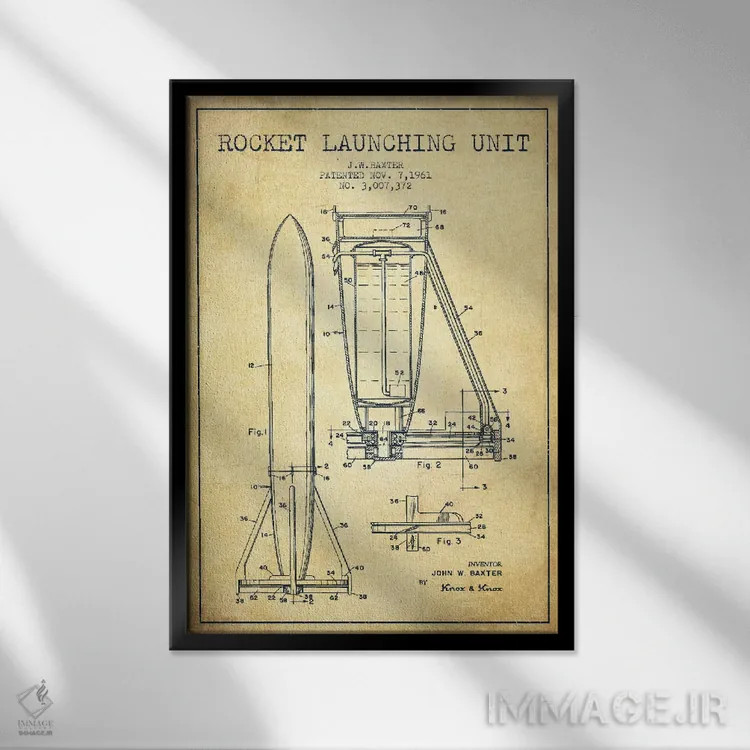 تابلو نقشه ثبت اختراع واحد موشکی (کلاسیک) اثر پیکسل کهنه (استودیو/نام هنری) - نمای قابدار مشکی