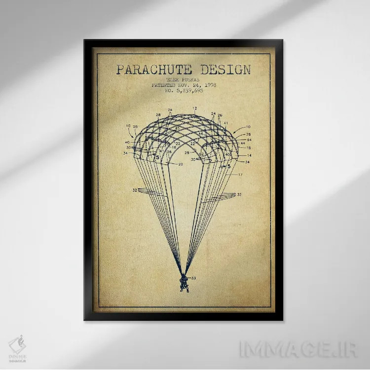 تابلو نقشه ثبت اختراع طراحی چتر نجات (کلاسیک) اثر پیکسل کهنه (استودیو/نام هنری) - نمای قابدار مشکی