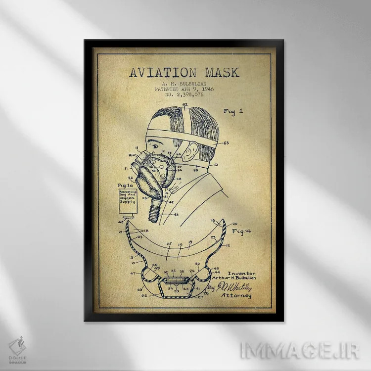 تابلو نقشه ثبت اختراع ماسک هوانوردی (کلاسیک) اثر پیکسل کهنه (استودیو/نام هنری) - نمای قابدار مشکی