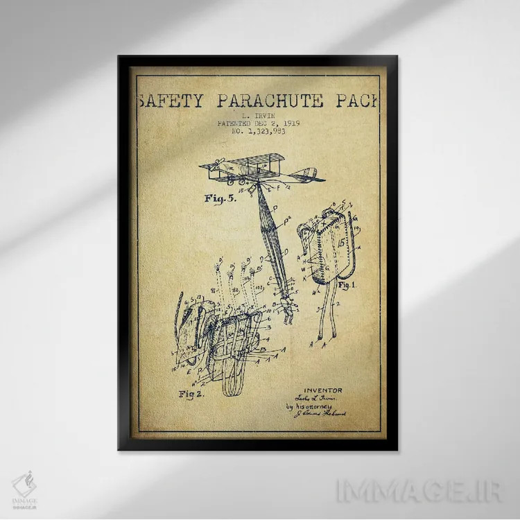 تابلو نقشه ثبت اختراع چتر نجات ۲ (کلاسیک) اثر پیکسل کهنه (استودیو/نام هنری) - نمای قابدار مشکی