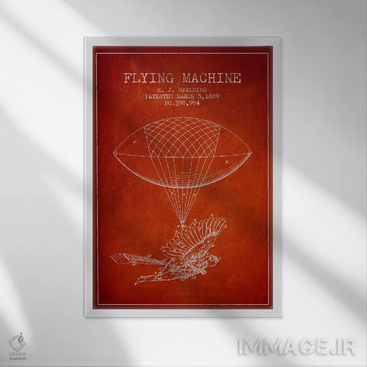 تابلو نقشه ثبت اختراع ایکاروس ۵ (قرمز) اثر پیکسل کهنه (استودیو/نام هنری) - نمای قابدار سفید