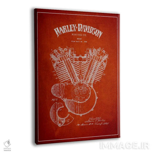 تابلو نقشه ثبت اختراع هارلی-دیویدسون (قرمز) اثر پیکسل کهنه (استودیو/نام هنری) - نمای پرسپکتیو محصول
