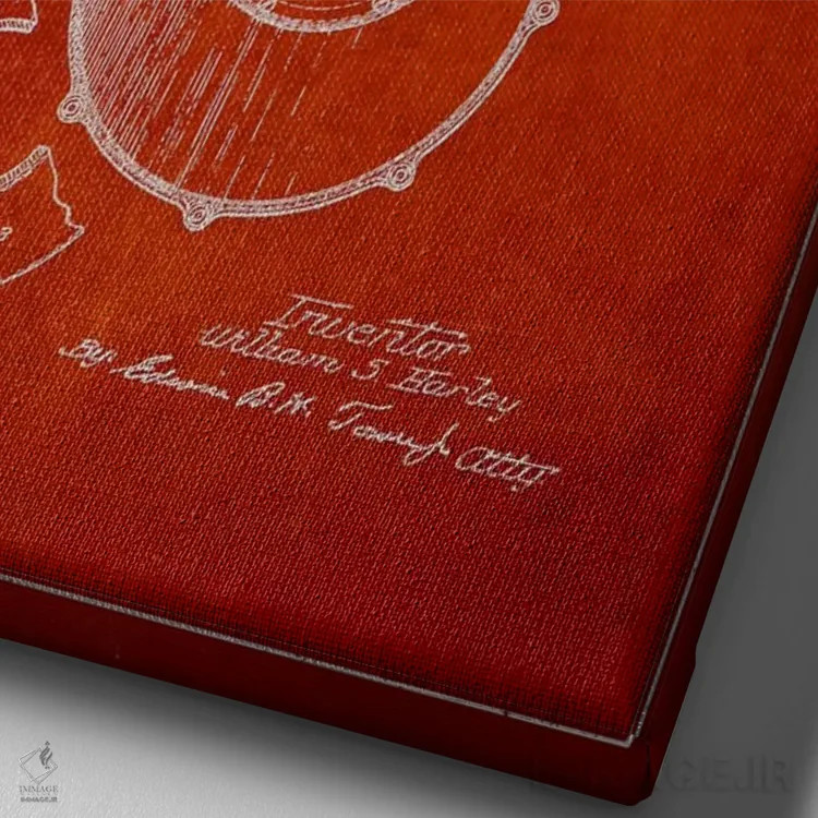 تابلو نقشه ثبت اختراع هارلی-دیویدسون (قرمز) اثر پیکسل کهنه (استودیو/نام هنری) - نمای نزدیک بافت بوم