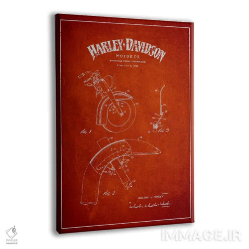 تابلو نقشهٔ درخواست ثبت پتنت گلگیر موتورسیکلت هارلی-دیویدسون (قرمز) اثر پیکسل کهنه (استودیو/نام هنری) - نمای پرسپکتیو محصول