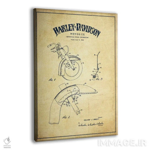 تابلو نقشهٔ درخواست ثبت پتنت گلگیر موتورسیکلت هارلی-دیویدسون (کرم کلاسیک) اثر پیکسل کهنه (استودیو/نام هنری) - نمای پرسپکتیو محصول