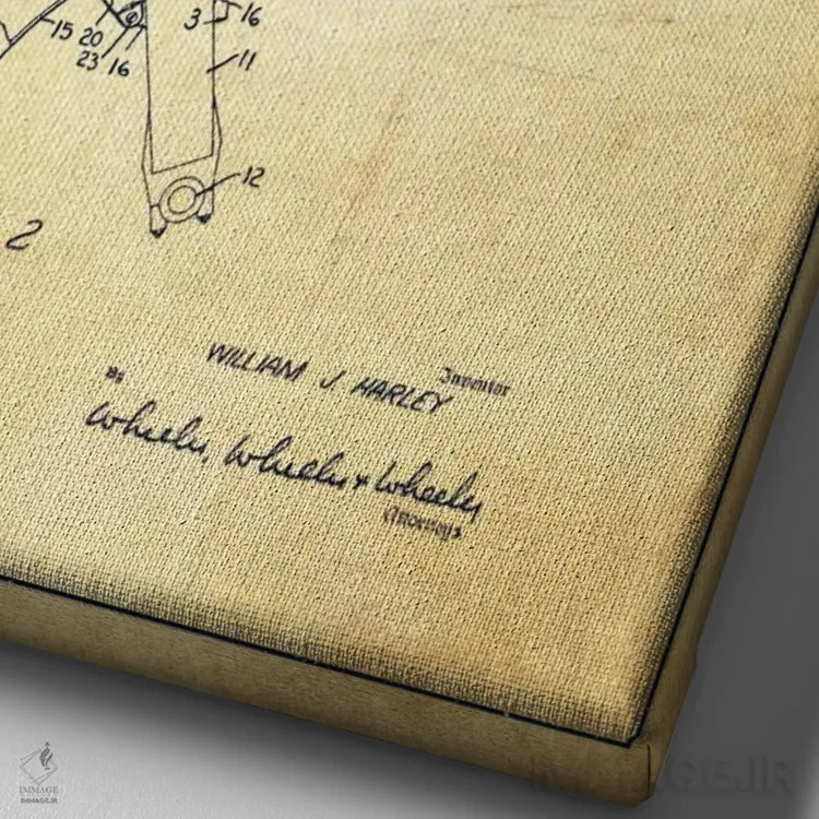 تابلو نقشهٔ درخواست ثبت پتنت گلگیر موتورسیکلت هارلی-دیویدسون (کرم کلاسیک) اثر پیکسل کهنه (استودیو/نام هنری) - نمای نزدیک بافت بوم