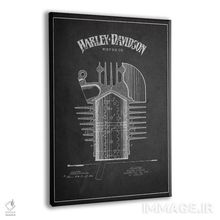 تابلو نقشه ثبت اختراع هارلی-دیویدسون (ذغالی) اثر پیکسل کهنه (استودیو/نام هنری) - نمای پرسپکتیو محصول