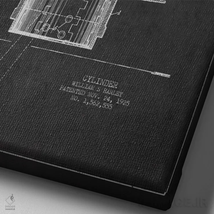 تابلو نقشه ثبت اختراع هارلی-دیویدسون (ذغالی) اثر پیکسل کهنه (استودیو/نام هنری) - نمای نزدیک بافت بوم