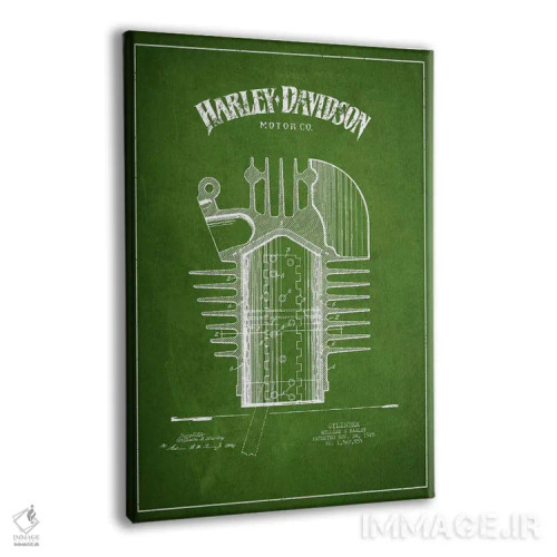 تابلو نقشه ثبت اختراع هارلی-دیویدسون (سبز) اثر پیکسل کهنه (استودیو/نام هنری) - نمای پرسپکتیو محصول
