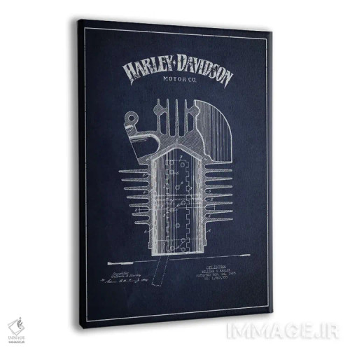 تابلو نقشه ثبت اختراع هارلی-دیویدسون (آبی نفتی) اثر پیکسل کهنه (استودیو/نام هنری) - نمای پرسپکتیو محصول