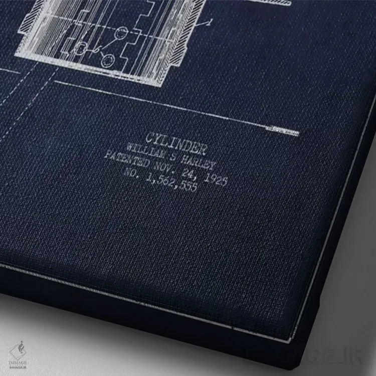 تابلو نقشه ثبت اختراع هارلی-دیویدسون (آبی نفتی) اثر پیکسل کهنه (استودیو/نام هنری) - نمای نزدیک بافت بوم