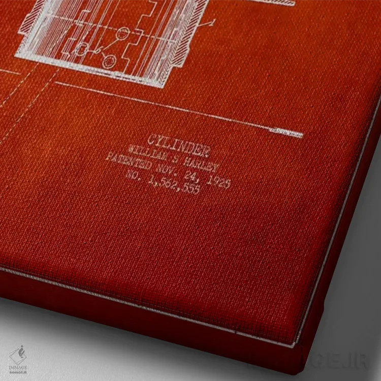 تابلو نقشه ثبت اختراع هارلی-دیویدسون (قرمز) اثر پیکسل کهنه (استودیو/نام هنری) - نمای نزدیک بافت بوم