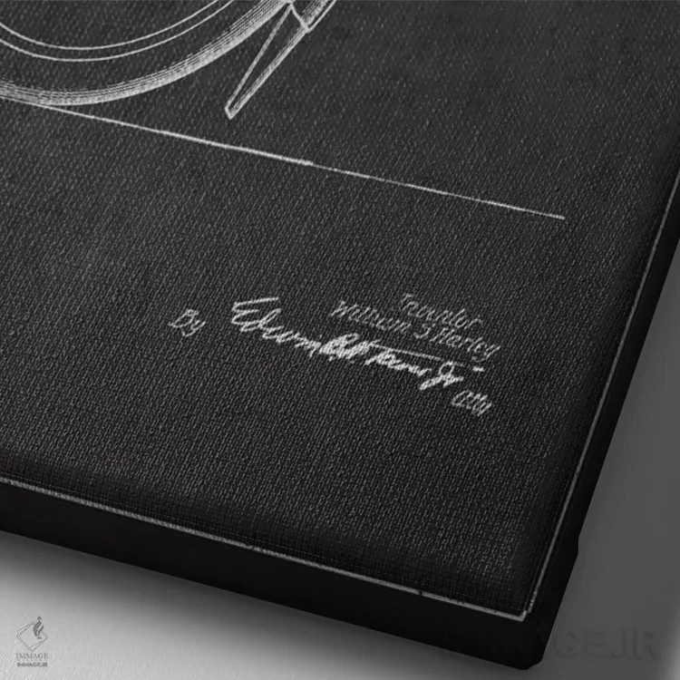 تابلو نقشهٔ درخواست ثبت پتنت کمک فنر موتورسیکلت هارلی-دیویدسون (ذغالی) اثر پیکسل کهنه (استودیو/نام هنری) - نمای نزدیک بافت بوم