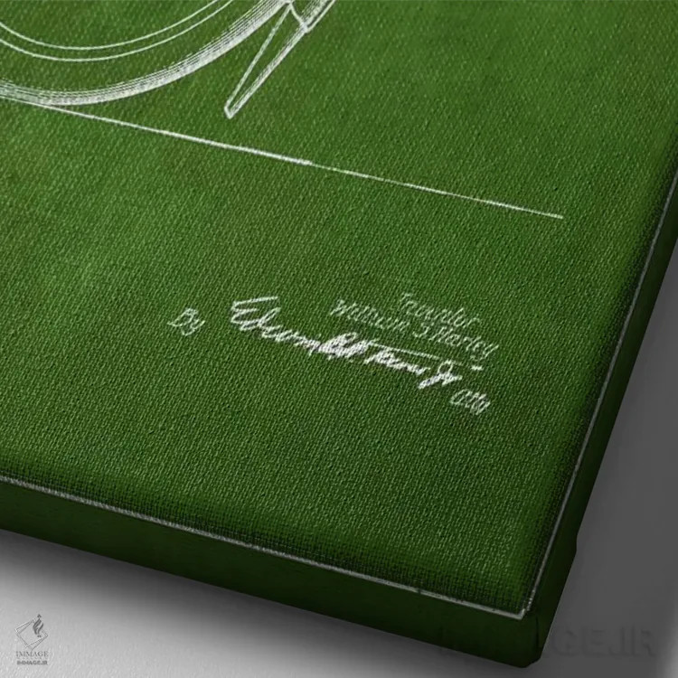 تابلو نقشهٔ درخواست ثبت پتنت کمک فنر موتورسیکلت هارلی-دیویدسون (سبز) اثر پیکسل کهنه (استودیو/نام هنری) - نمای نزدیک بافت بوم