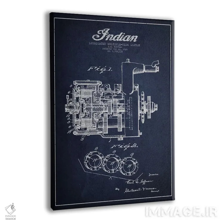 تابلو نقشه ثبت اختراع کلاچ اینباور (آبی نفتی) (موتورسیکلت) اثر پیکسل کهنه (استودیو/نام هنری) - نمای پرسپکتیو محصول